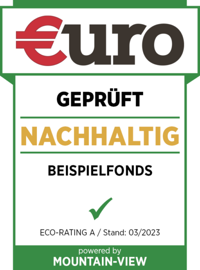 Beispielfonds: €uro Geprüft Nachhaltig, ECO-Rating A / Stand 03/2023, powered by Mountain-View Data